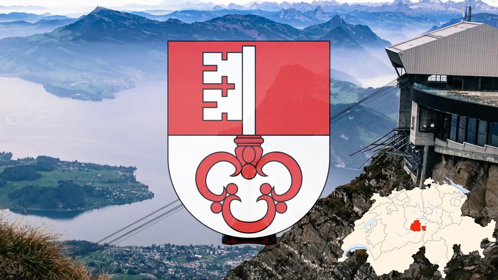 Le téléphérique du Pilate avec l'écusson du canton d'Obwald